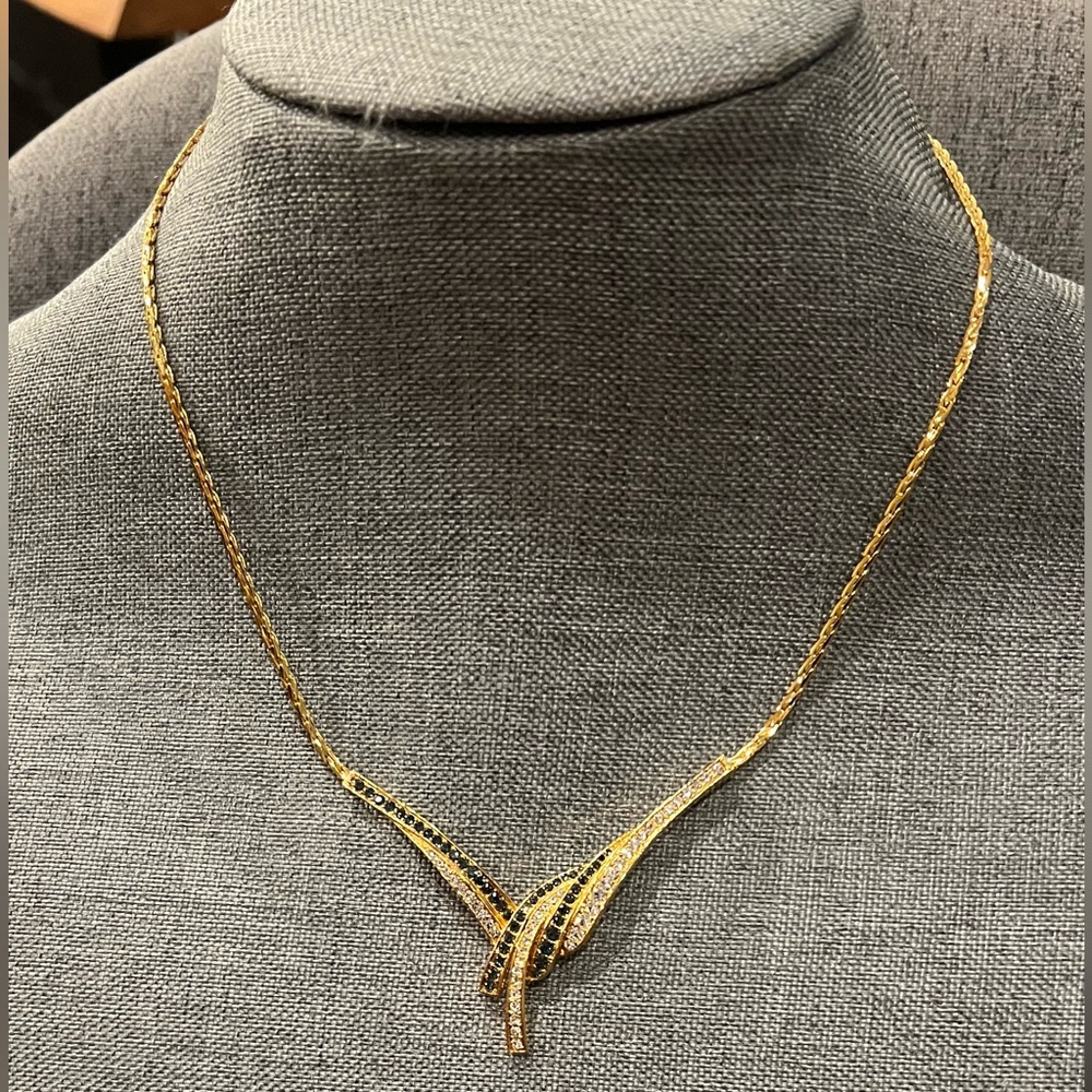 Vintage Vendome French Necklace Choker Gold Plated Swarovski Black Clear Blue